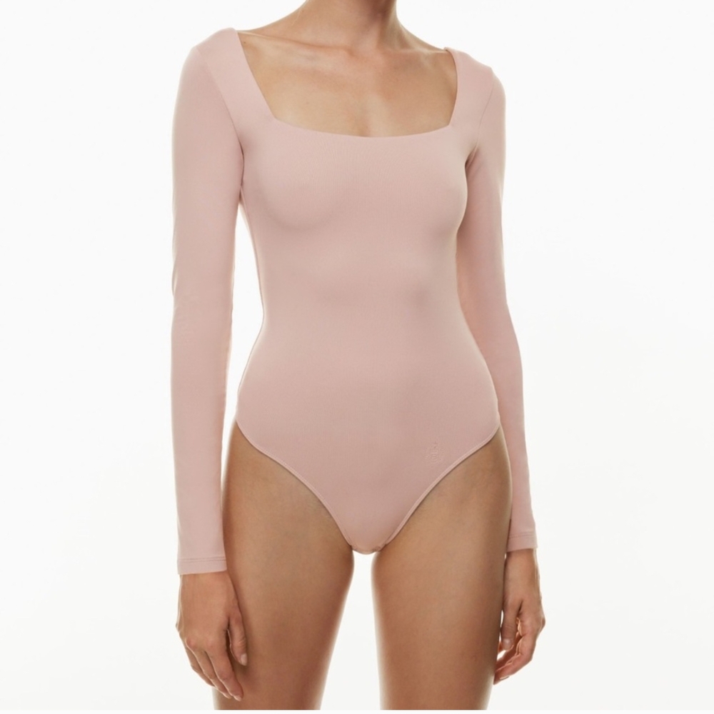 Aritzia Babaton Blush Pink Long Sleeve Squareneck Bodysuit Size XL